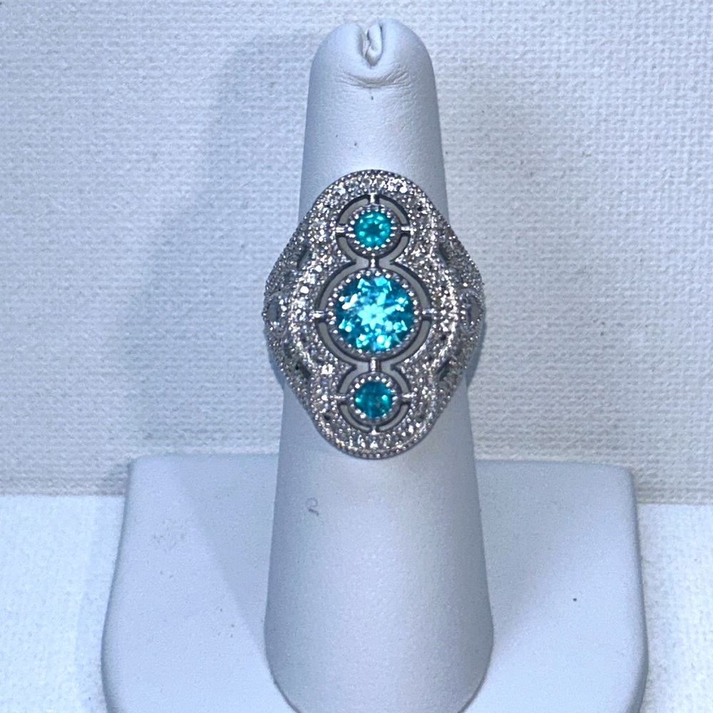 NWOT Sterling Silver Genuine Neon Apatite White Topaz Gemstone Cocktail Ring